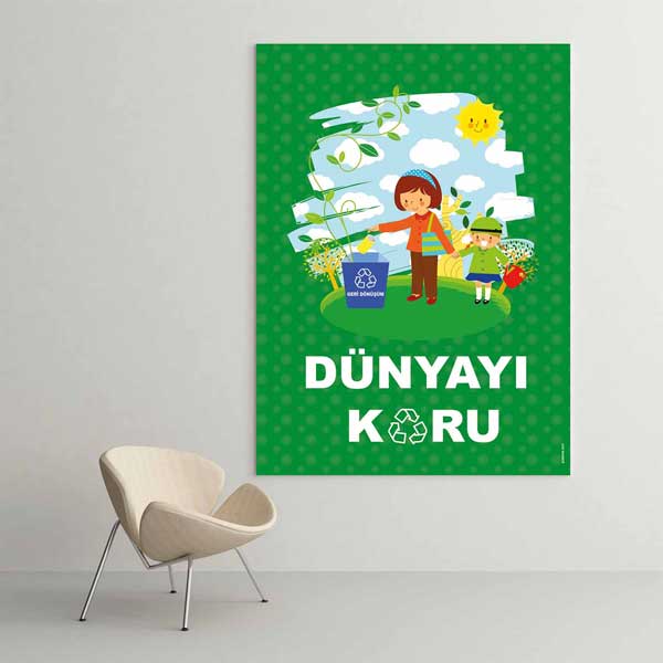"Dünyayı Koru" Çocuklar ve Geri Dönüşüm Temalı Çevre Bilinci Posteri – B-704
