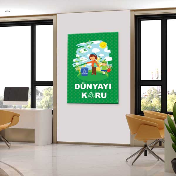 "Dünyayı Koru" Çocuklar ve Geri Dönüşüm Temalı Çevre Bilinci Posteri – B-704