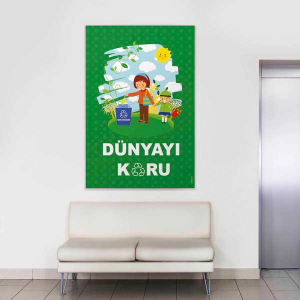 "Dünyayı Koru" Çocuklar ve Geri Dönüşüm Temalı Çevre Bilinci Posteri – B-704