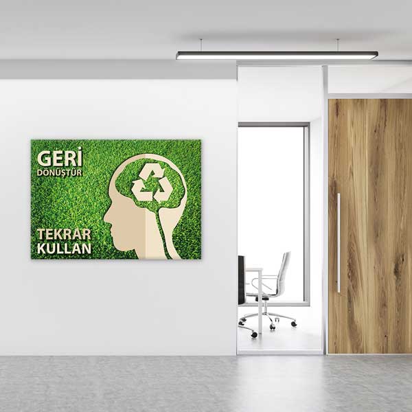 "Geri Dönüştür Tekrar Kullan" Beyin Temalı Duvar Tablosu - Çevre Bilinci – 3375