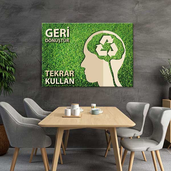"Geri Dönüştür Tekrar Kullan" Beyin Temalı Duvar Tablosu - Çevre Bilinci – 3375