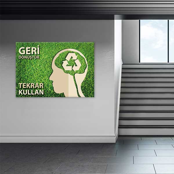 "Geri Dönüştür Tekrar Kullan" Beyin Temalı Duvar Tablosu - Çevre Bilinci – 3375