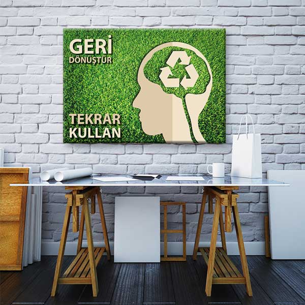"Geri Dönüştür Tekrar Kullan" Beyin Temalı Duvar Tablosu - Çevre Bilinci – 3375
