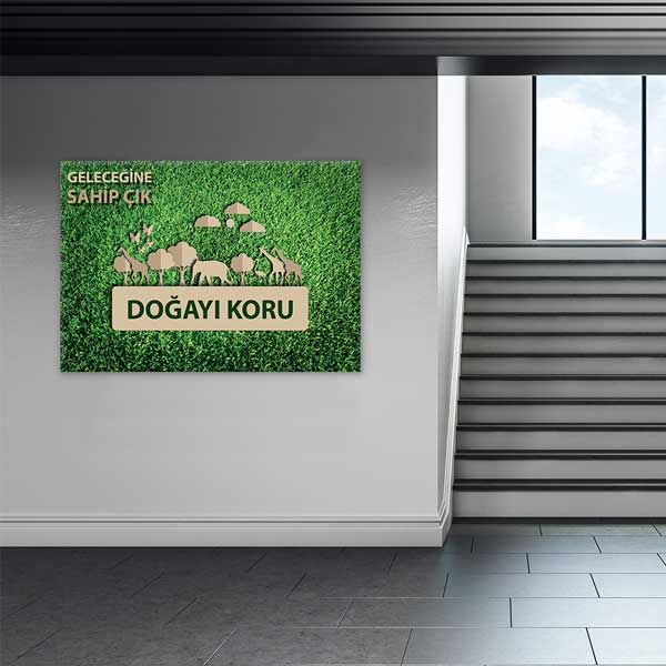 "Geleceğine Sahip Çık Doğayı Koru" Hayvan ve Ağaç Temalı Duvar Tablosu – 3381