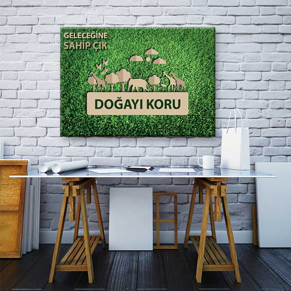 "Geleceğine Sahip Çık Doğayı Koru" Hayvan ve Ağaç Temalı Duvar Tablosu – 3381