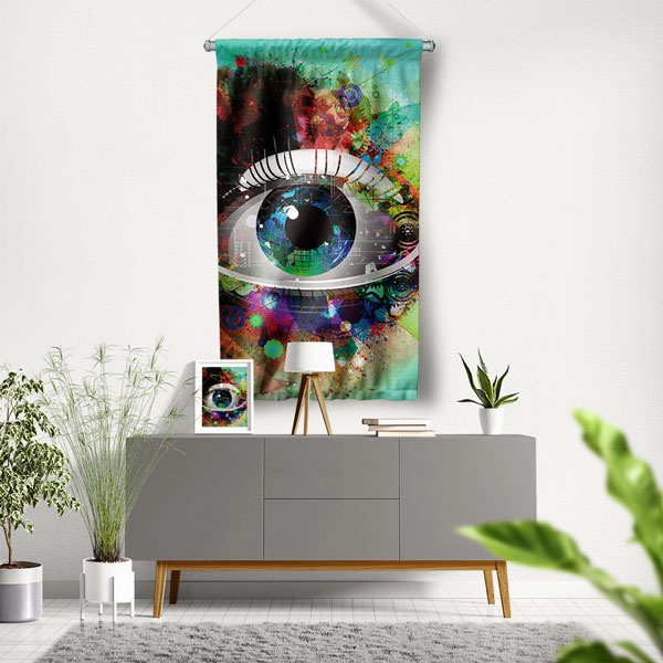 Dijital Sanat Göz Temalı Dekoratif Duvar Flaması 8203