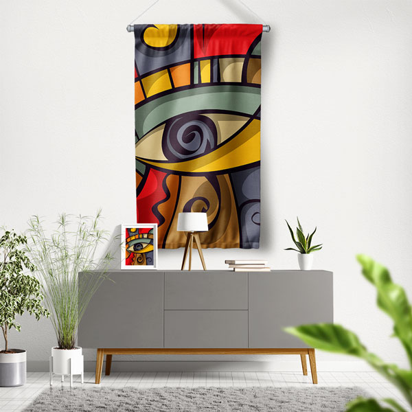 Kübizm Esintili Göz Temalı Dekoratif Duvar Flaması 8201