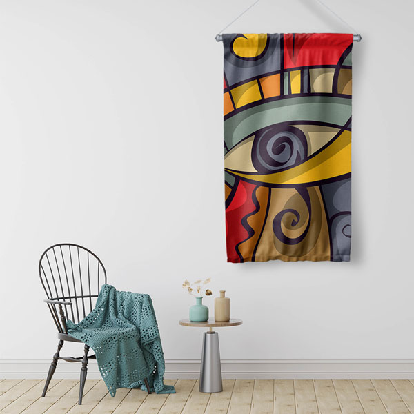 Kübizm Esintili Göz Temalı Dekoratif Duvar Flaması 8201