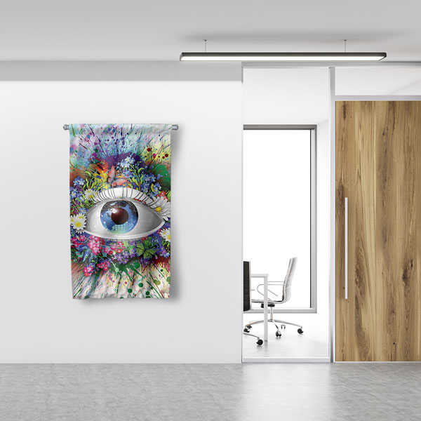 Çiçekler ve Kelebeklerle Göz Temalı Dekoratif Duvar Flaması 8204