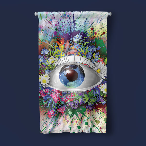 Çiçekler ve Kelebeklerle Göz Temalı Dekoratif Duvar Flaması 8204