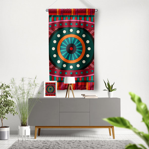 Etnik Desenli Göz Temalı Dekoratif Duvar Flaması 8200