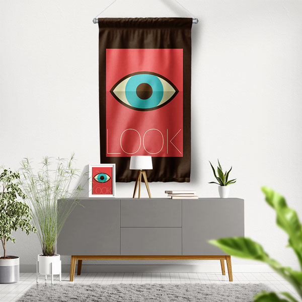 "LOOK" Yazılı Göz Temalı Dekoratif Duvar Flaması 8199