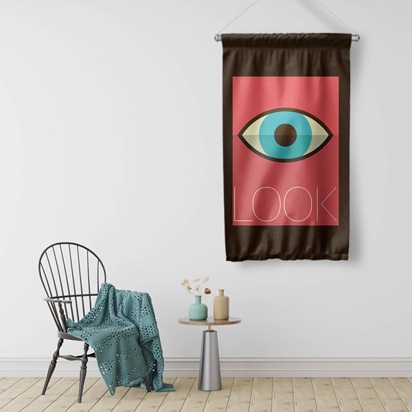 "LOOK" Yazılı Göz Temalı Dekoratif Duvar Flaması 8199