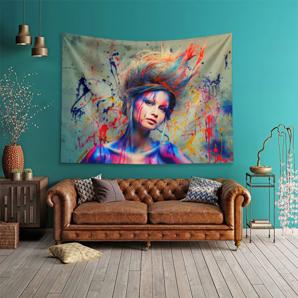 guzellik-salon-dekorayon-5717-01 Renkli Saç ve Sanatsal Portreli Kuaför Duvar Örtüsü 5717
