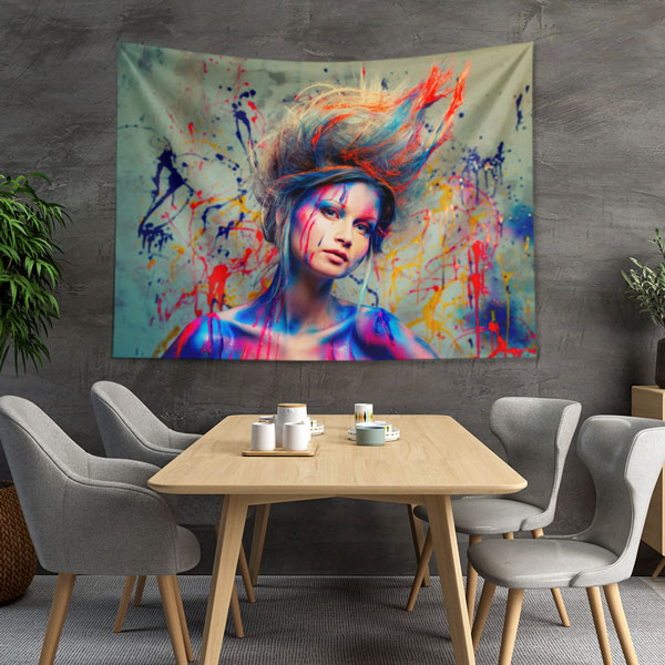 guzellik-salon-dekorayon-5717-03 Renkli Saç ve Sanatsal Portreli Kuaför Duvar Örtüsü 5717