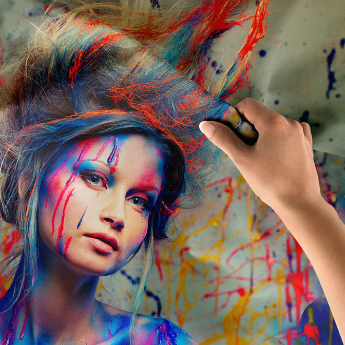 guzellik-salon-dekorayon-5717-04 Renkli Saç ve Sanatsal Portreli Kuaför Duvar Örtüsü 5717