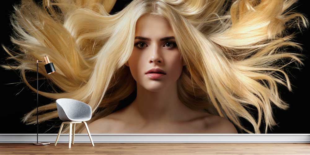 hairdresser-shop-wall-decor-5709-0 Sarı Saçlı Kadın Portreli Modern Kuaför Duvar Kağıdı 5709