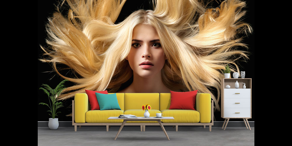 hairdresser-shop-wall-decor-5709-01 Sarı Saçlı Kadın Portreli Modern Kuaför Duvar Kağıdı 5709