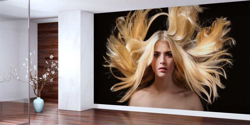 hairdresser-shop-wall-decor-5709-02 Sarı Saçlı Kadın Portreli Modern Kuaför Duvar Kağıdı 5709