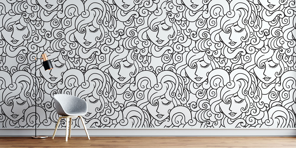 hairdresser-wallpaper-5683-01 Kuaför Temalı Siyah Beyaz Desenli Duvar Kağıdı 5683