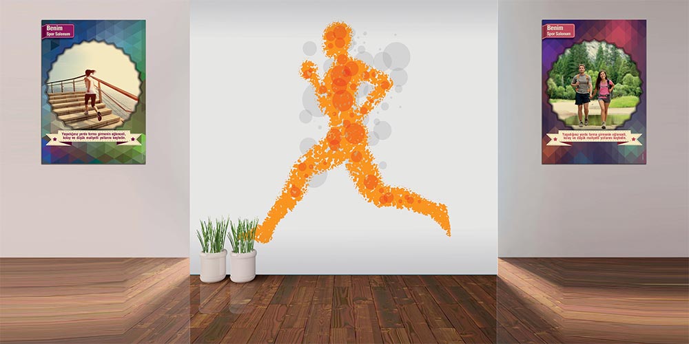 Noktalardan Oluşan Koşan İnsan Duvar Sticker / Dekoru 2555