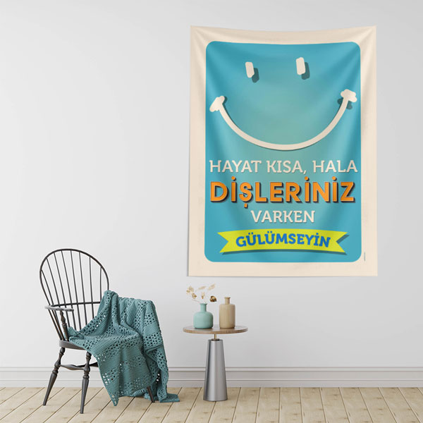 hastane-dental-duvar-dekor-8504-01 Motivasyon Yazılı Diş Temalı Duvar Örtüsü Dekoratif Kumaş Baskı 8504