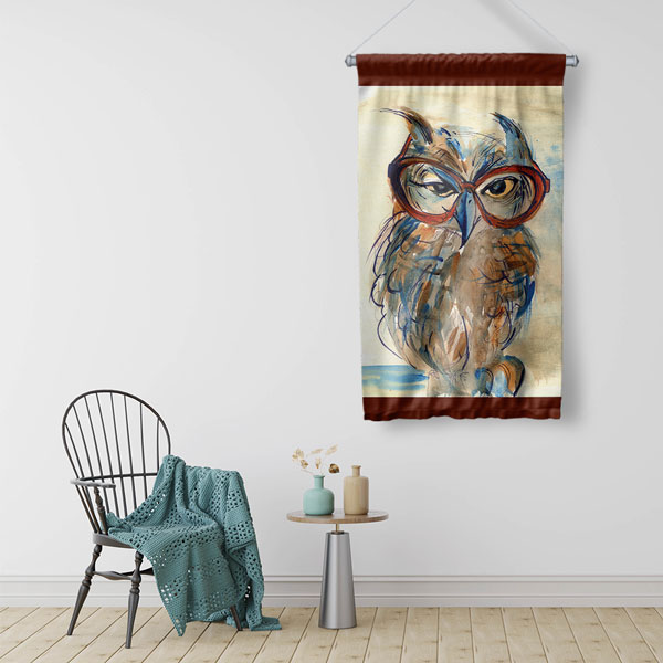 Gözlüklü Baykuş Temalı Dekoratif Duvar Flaması 8197