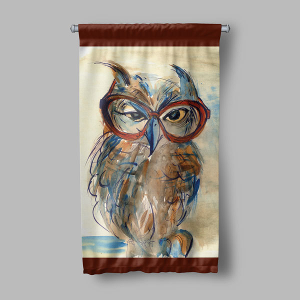 Gözlüklü Baykuş Temalı Dekoratif Duvar Flaması 8197