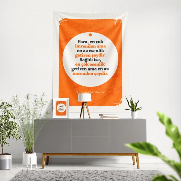 Charles Caleb Colton Sözü "Sağlık ve Para" Temalı Duvar Örtüsü 8490