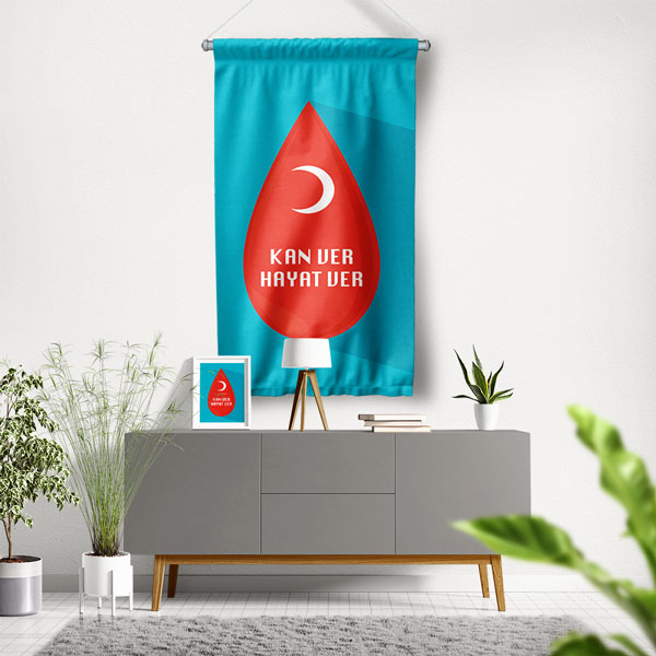 Kan Ver Hayat Ver Duvar Flaması (Hilal Sembollü) 8185