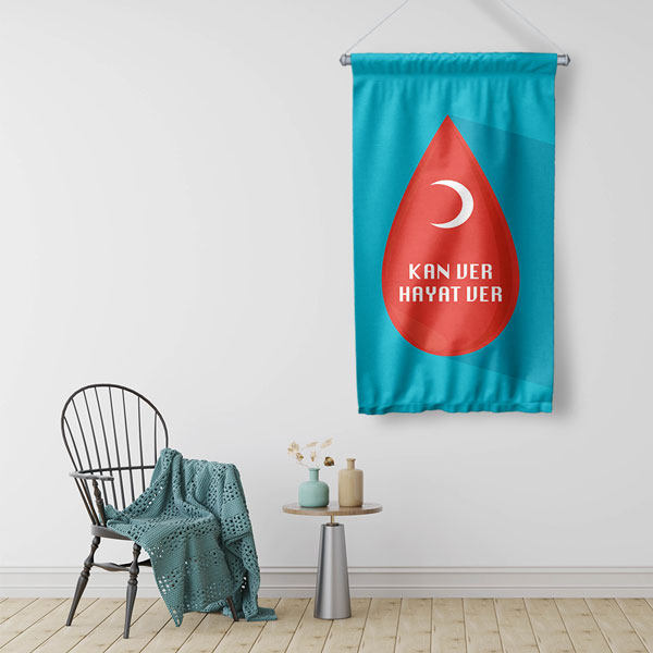Kan Ver Hayat Ver Duvar Flaması (Hilal Sembollü) 8185