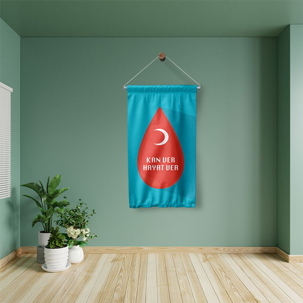 Kan Ver Hayat Ver Duvar Flaması (Hilal Sembollü) 8185
