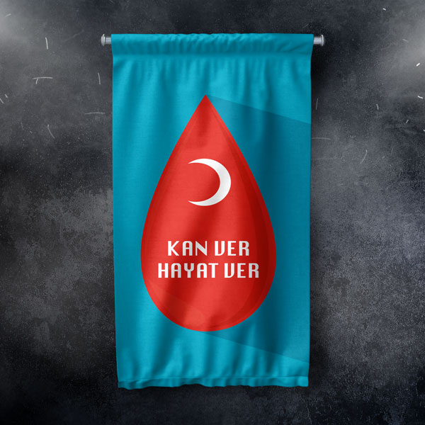 Kan Ver Hayat Ver Duvar Flaması (Hilal Sembollü) 8185