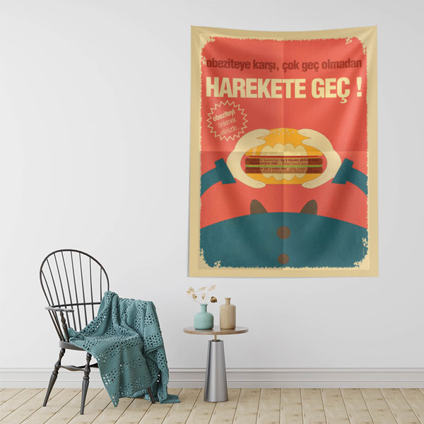 hastane-duvar-dekoru-8496-01 "Obeziteye Karşı Harekete Geç" Duvar Örtüsü 8496