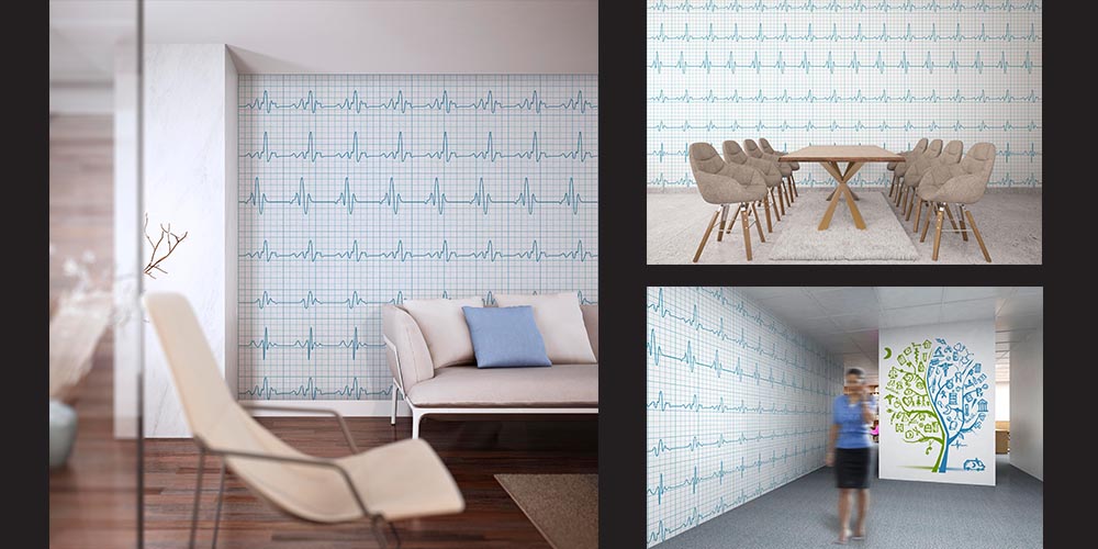 EKG Ritim Desenli Dekoratif Duvar Kağıdı 2560