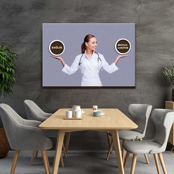 Sağlık Mutluluktur Temalı Doktor Görselli Duvar Tablosu – 1845