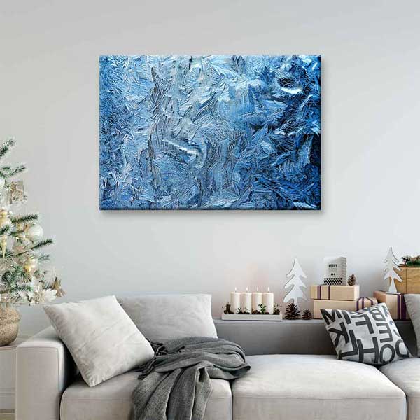 Buz Kristali Dokulu Soyut Mavi Kanvas Tablo 2155