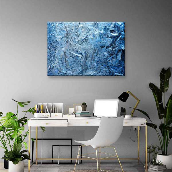 Buz Kristali Dokulu Soyut Mavi Kanvas Tablo 2155