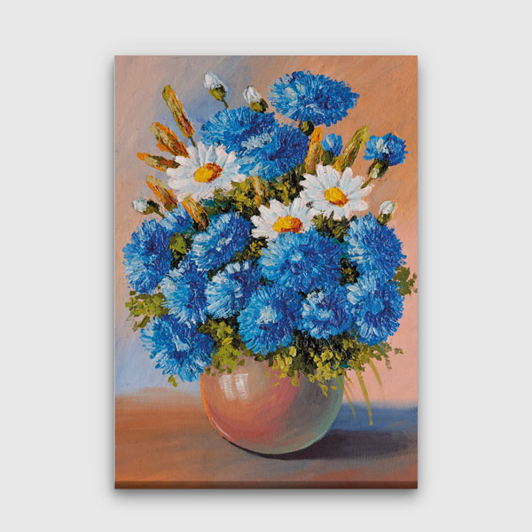 Vazoda Mavi ve Beyaz Çiçek Temalı Kanvas Tablo 5210