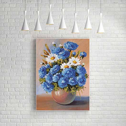 Vazoda Mavi ve Beyaz Çiçek Temalı Kanvas Tablo 5210