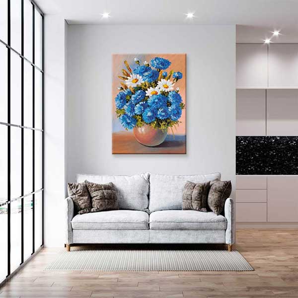 Vazoda Mavi ve Beyaz Çiçek Temalı Kanvas Tablo 5210
