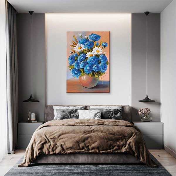 Vazoda Mavi ve Beyaz Çiçek Temalı Kanvas Tablo 5210