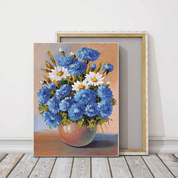 Vazoda Mavi ve Beyaz Çiçek Temalı Kanvas Tablo 5210