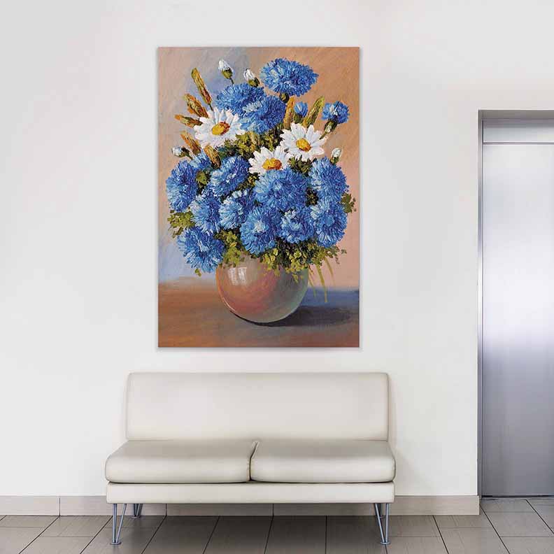 Vazoda Mavi ve Beyaz Çiçek Temalı Kanvas Tablo 5210