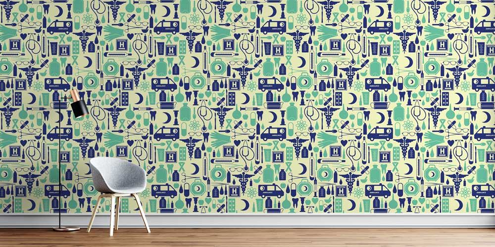 Renkli Medikal İkon Desenli Duvar Kağıdı 2572