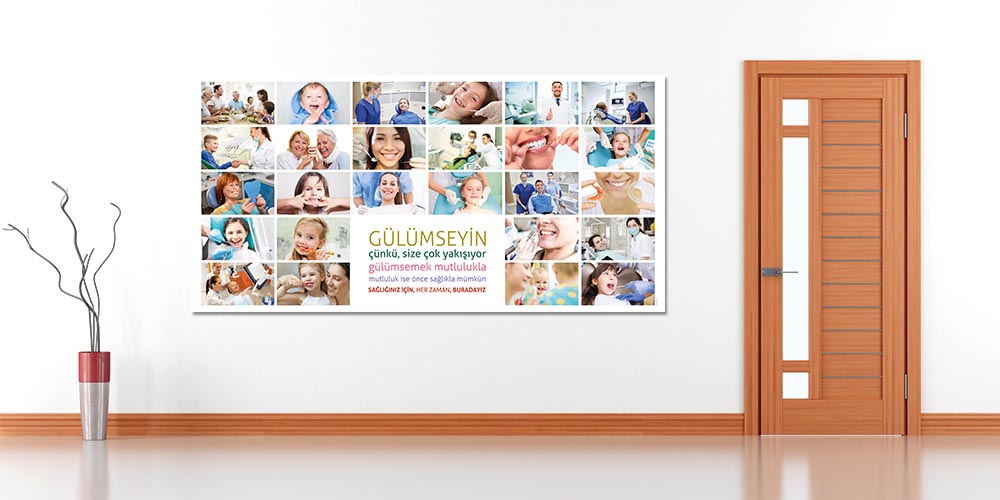 Diş Klinikleri İçin Gülümseme Temalı Büyük Ebatlı Duvar Dekoru – 1840