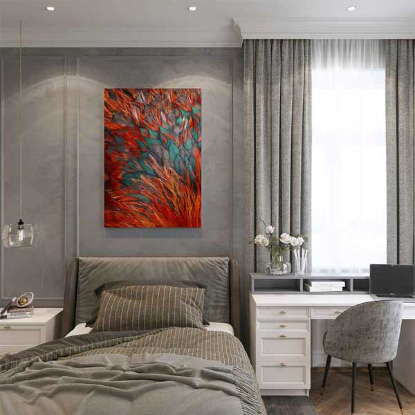 Kırmızı ve Turkuaz Dokulu Soyut Sanat Kanvas Tablo 2156