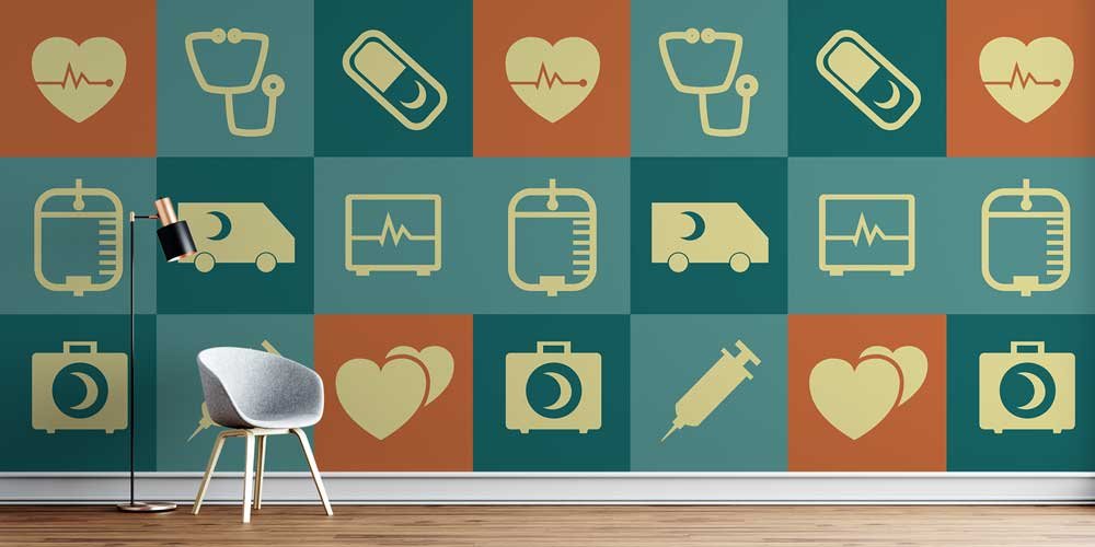 Blok Desenli Medikal İkonlu Duvar Kağıdı 2575