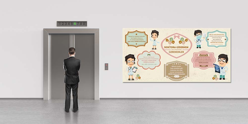 Çizgi Karakterli Doktora Giderken Bilgilendirme Panosu  4025