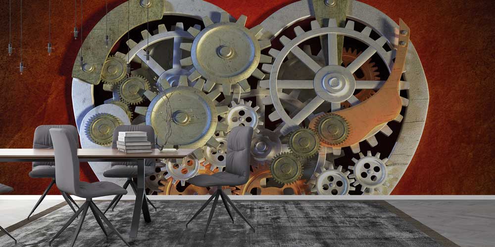 Mekanik Kalp Çarkları Temalı Duvar Giydirme 12658